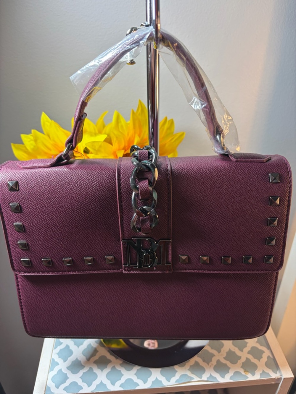 Badgley Mischka Plum Studded Satchel